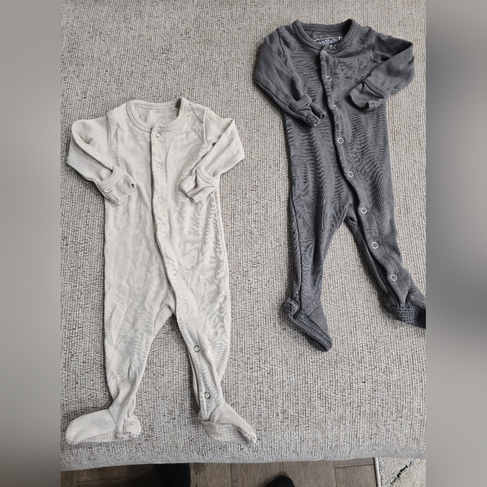L'ovedbaby Gray and Cream Footed One Pieces